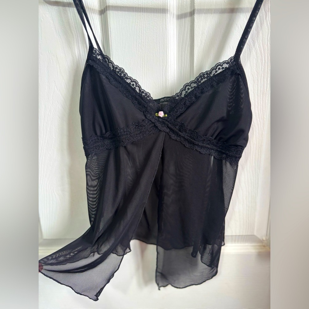 Open Front Black Lace Trim with Pink Rose Shirt